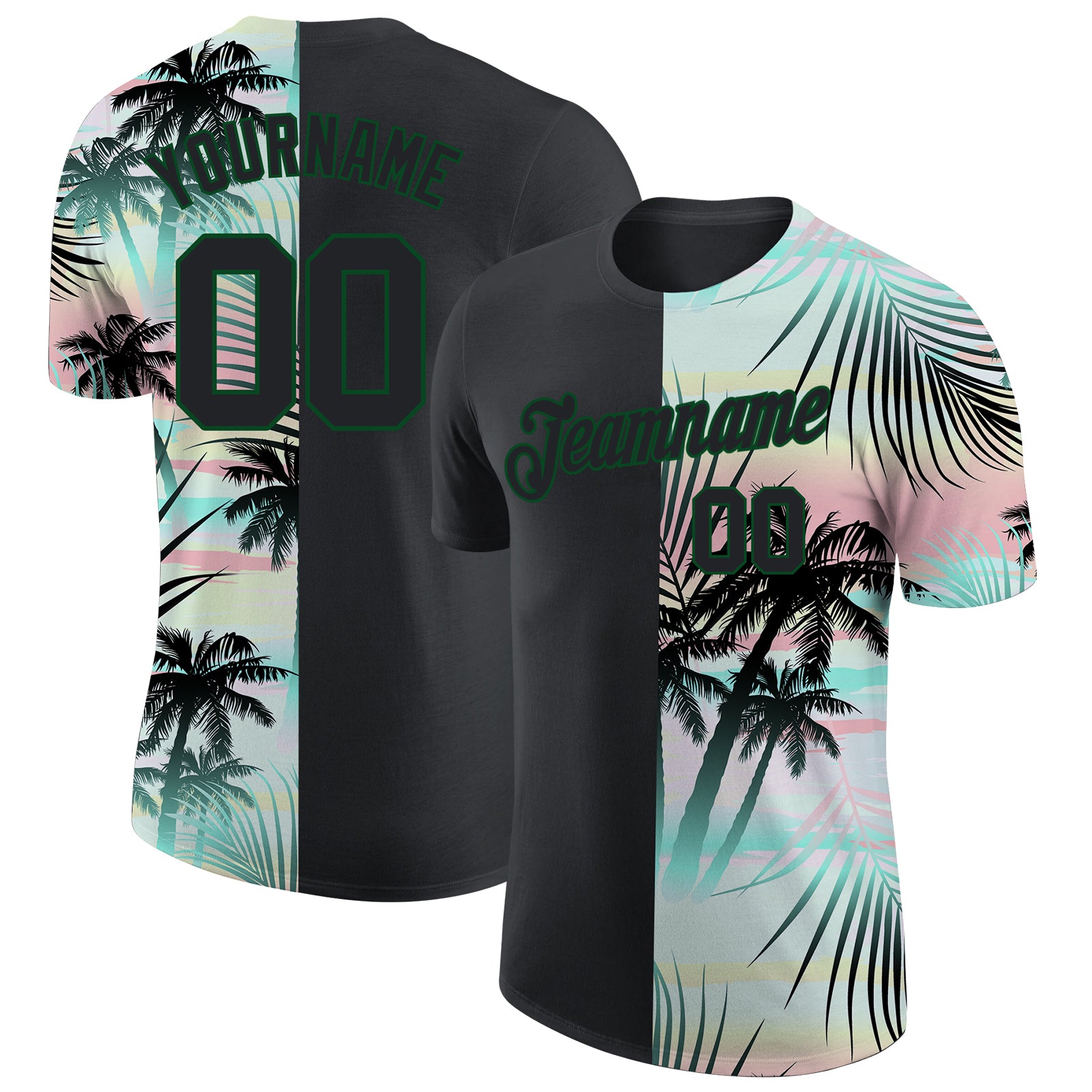 Cheap Custom Teal White-Orange 3D Pattern Design Hawaii Palm