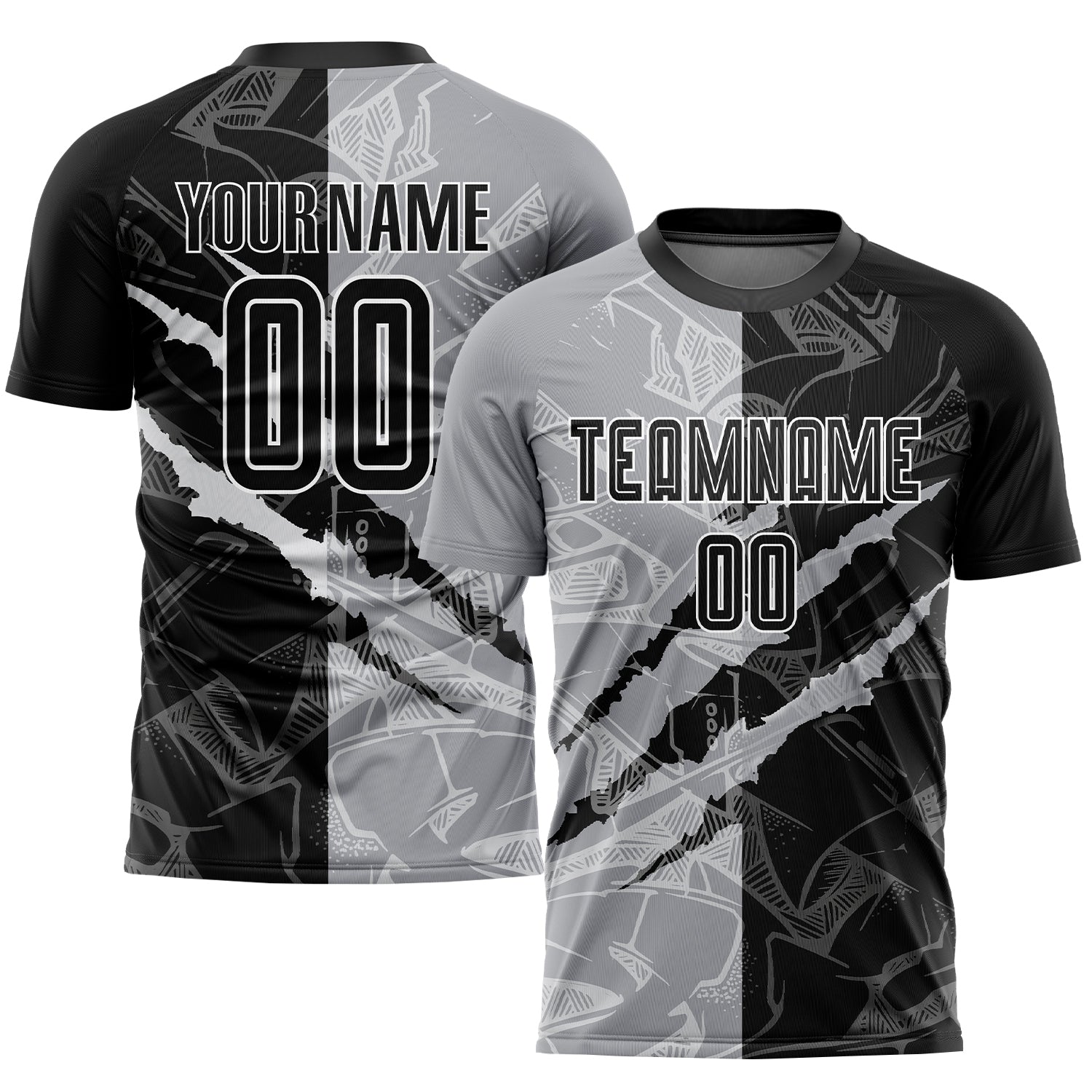 Custom Graffiti Pattern Black-gray Scratch Sublimation Soccer Uniform 