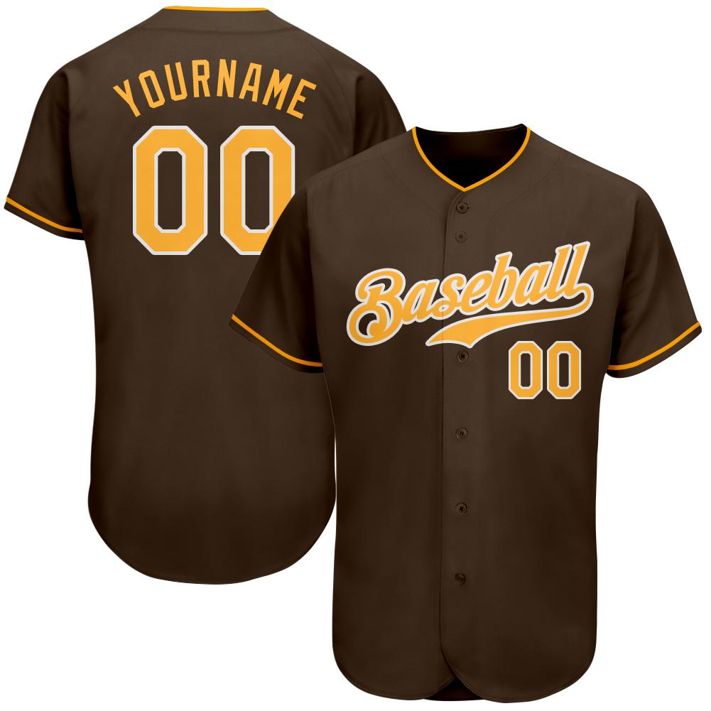 Custom White Brown Pinstripe Brown-Gold Baseball Jersey – FanCustom