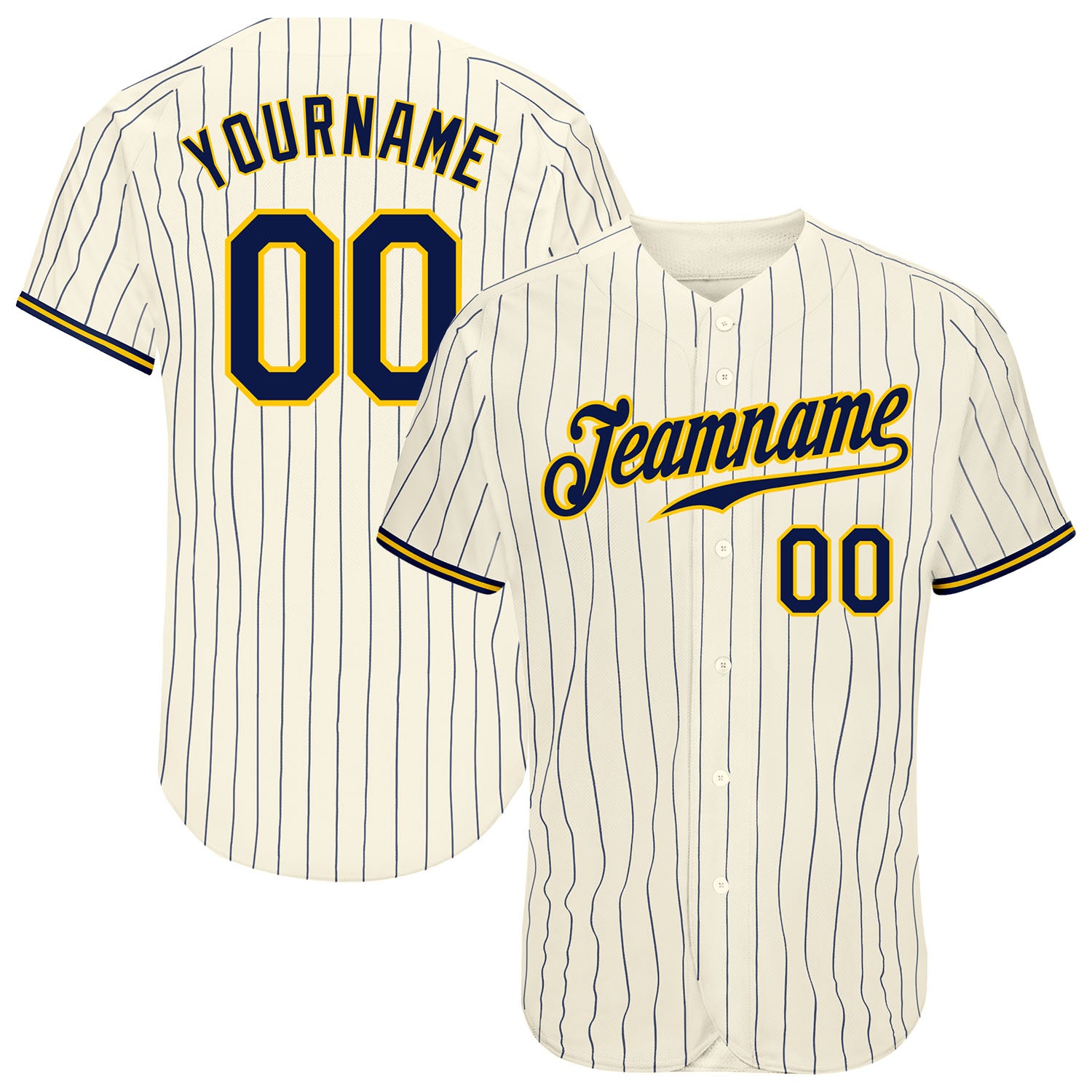 Custom Baseball Cream Navy Strip Jerseys and Uniforms Authentic Sale –  FansCustom