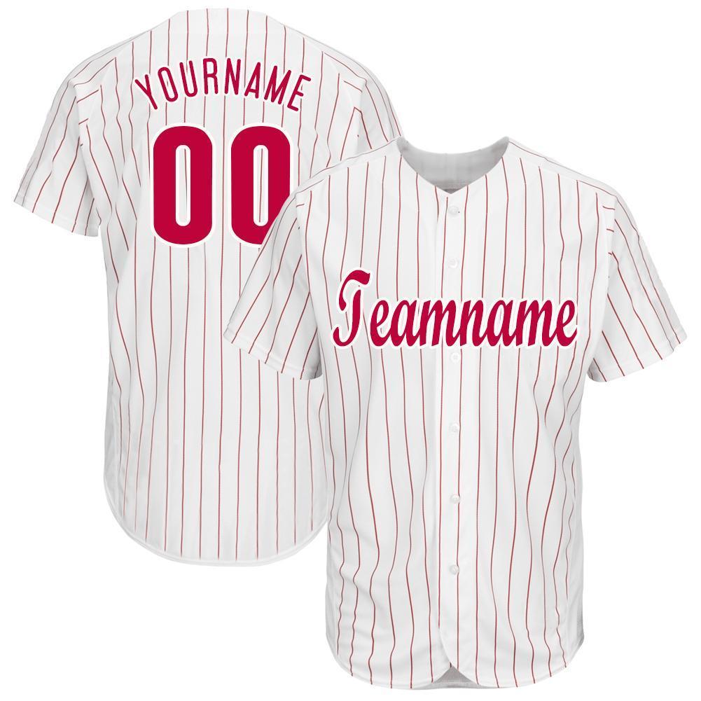 Custom White Red Pinstripe Red-White Authentic Baseball Jersey – FanCustom