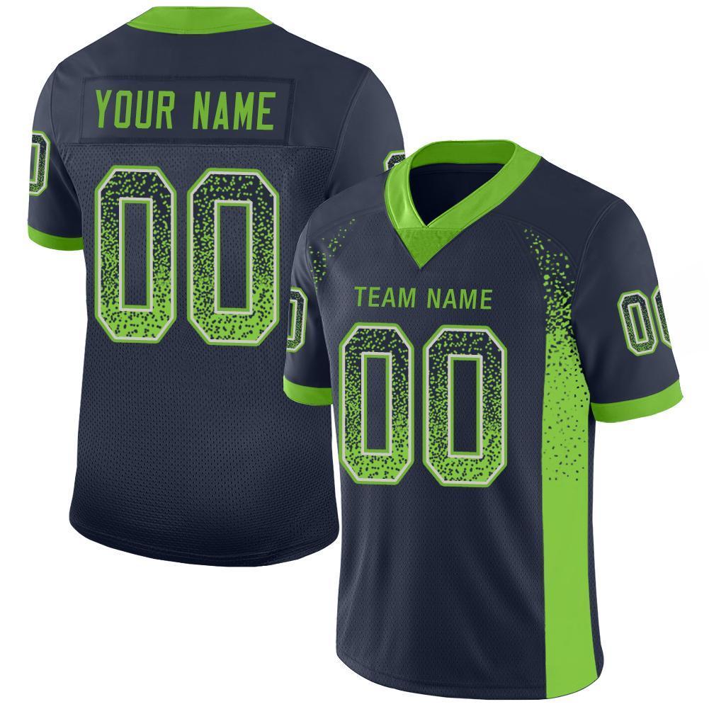 Custom White Neon Green-Navy Mesh Drift Fashion Football Jersey