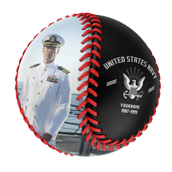 Personalized Black U.S Veteran Navy Photo Baseballs