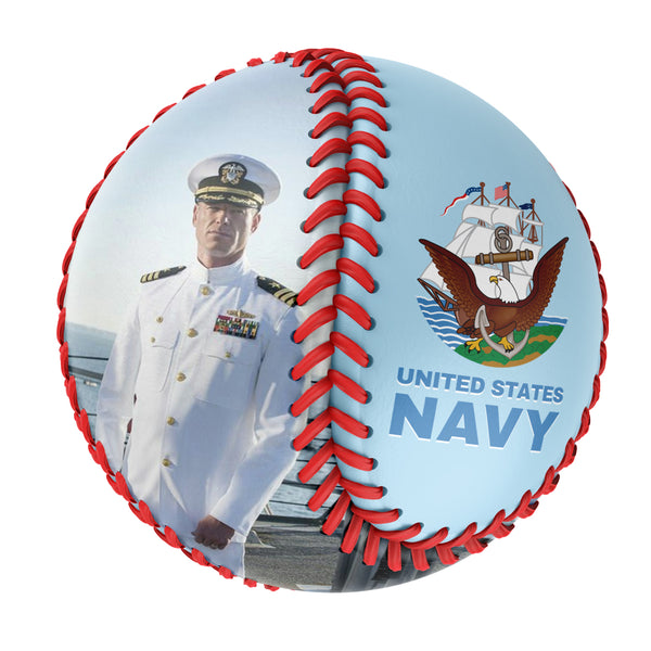 Personalized Light Blue U.S Veteran Navy Photo Baseballs