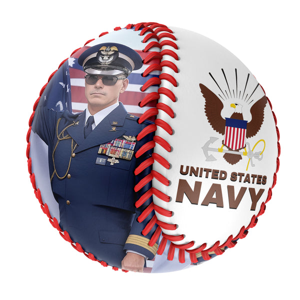 Personalized White U.S Veteran Navy Photo Baseballs