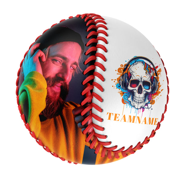 Personalized White Colorful Headphones Skull Photo Baseballs