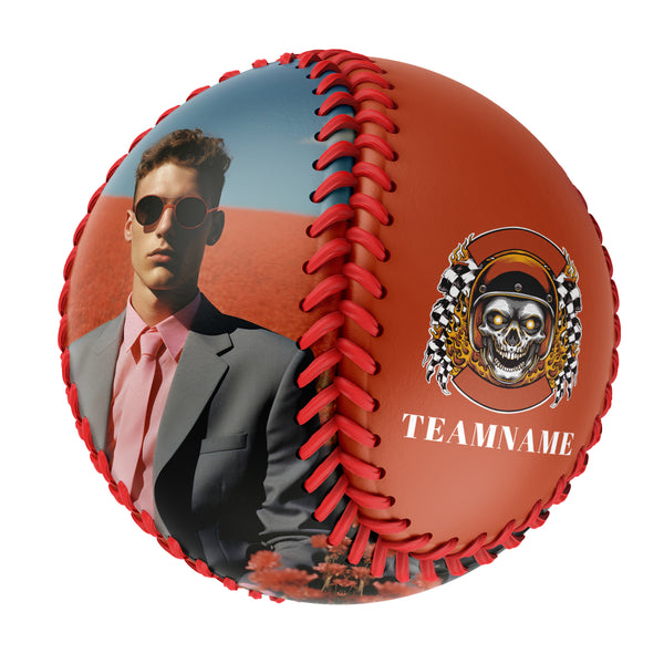 Personalized Orange Lattice Skull Photo Baseballs