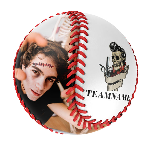 Personalized White Haircut Skull Photo Baseballs