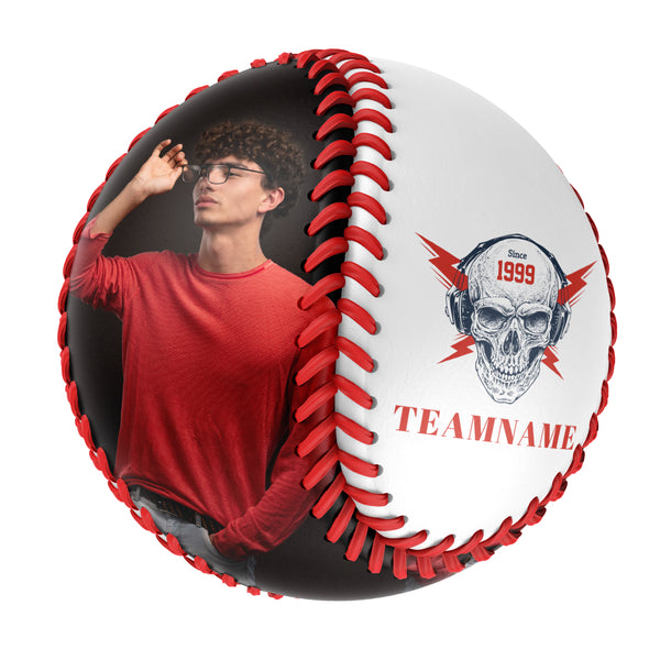 Personalized White Lightning Skull Photo Baseballs