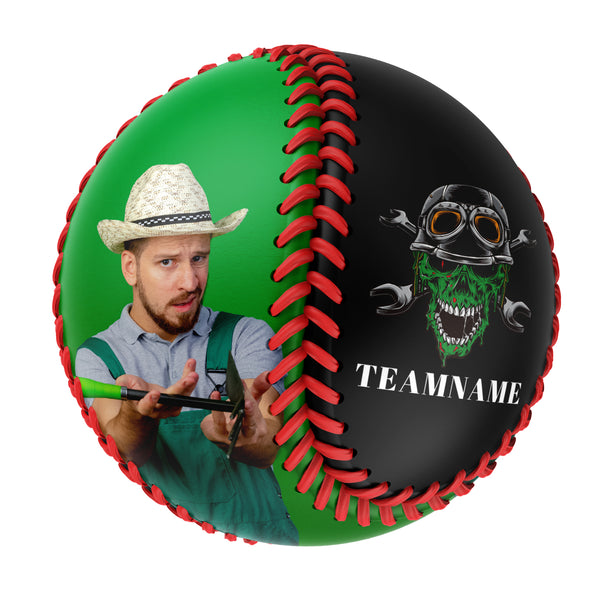 Personalized Black Wrench Skull Photo Baseballs