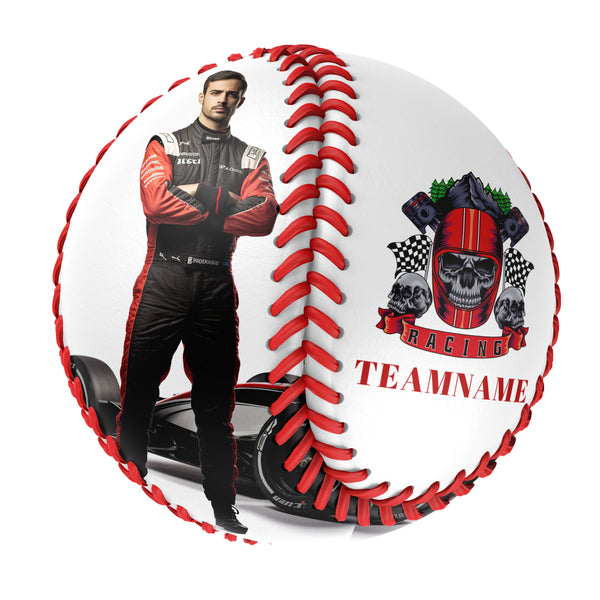 Personalized White Racing Skull Photo Baseballs