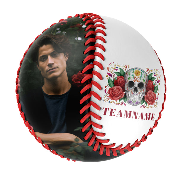 Personalized White Red Rose Skull Photo Baseballs