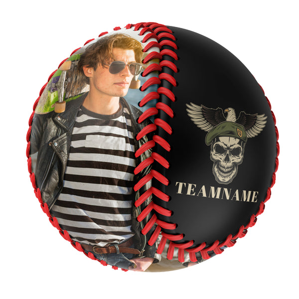 Personalized Black Eagle Skull Photo Baseballs