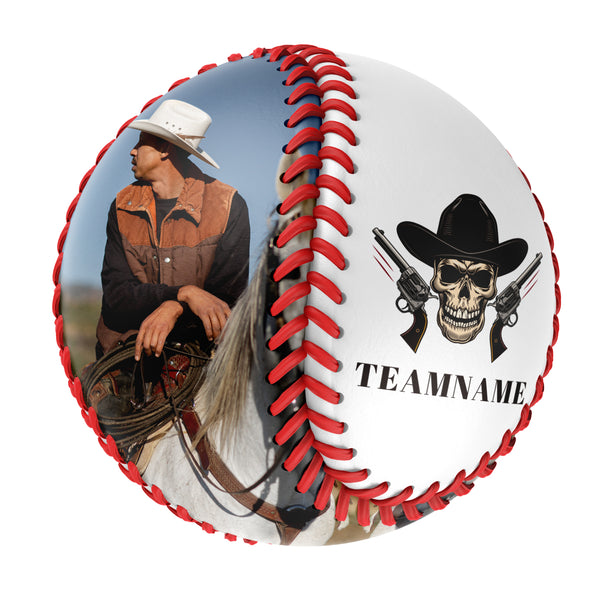 Personalized White Cowboy Skull Photo Baseballs