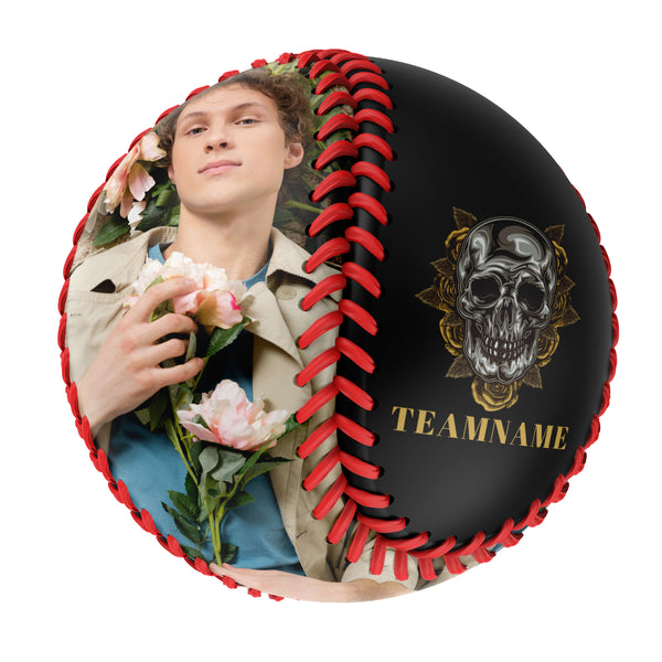 Personalized Black Yellow Rose Skull Photo Baseballs