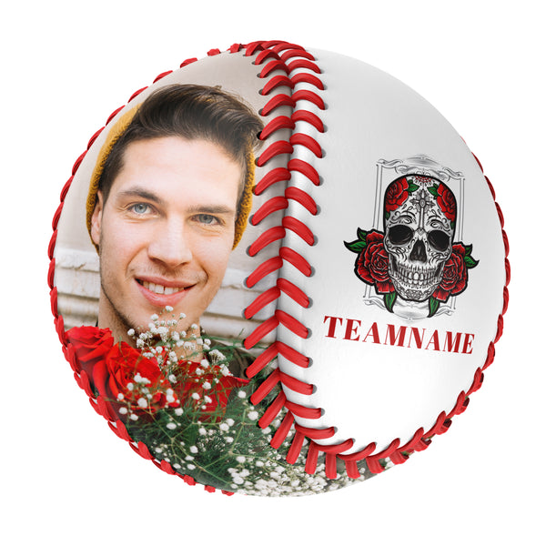 Personalized White Red Rose Skull Photo Baseballs