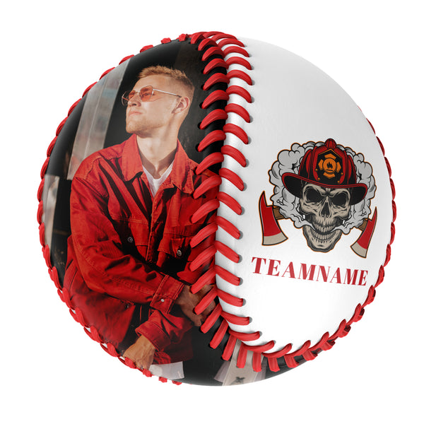 Personalized White Lumberjack Skull Photo Baseballs