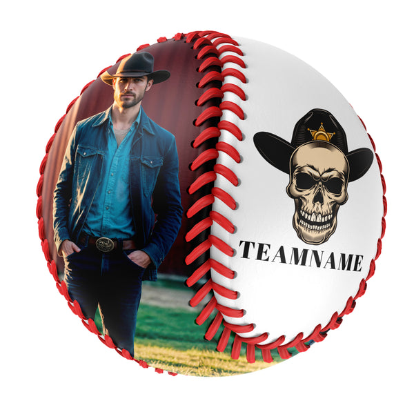 Personalized White Cowboy Skull Photo Baseballs