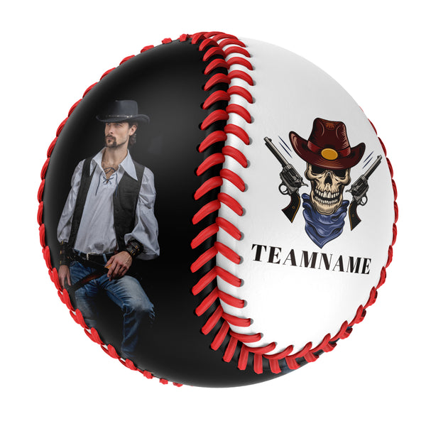 Personalized White Cowboy Skull Photo Baseballs