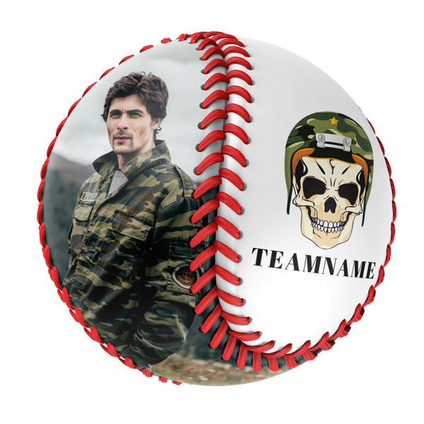 Personalized White Camouflage Helmet Skull Photo Baseballs