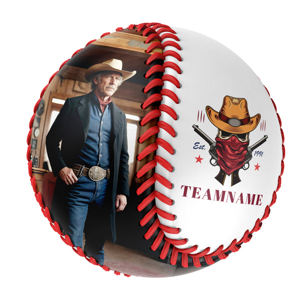 Personalized White Cowboy Skull Photo Baseballs