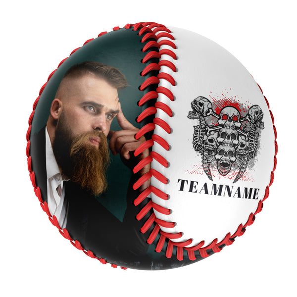 Personalized White Skull Pile Photo Baseballs