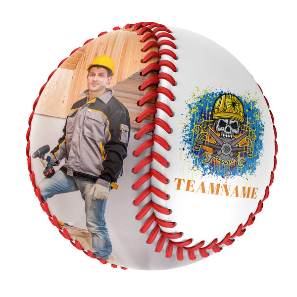 Personalized White Worker Skull Photo Baseballs