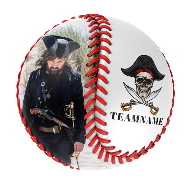 Personalized White Pirate Skull Photo Baseballs