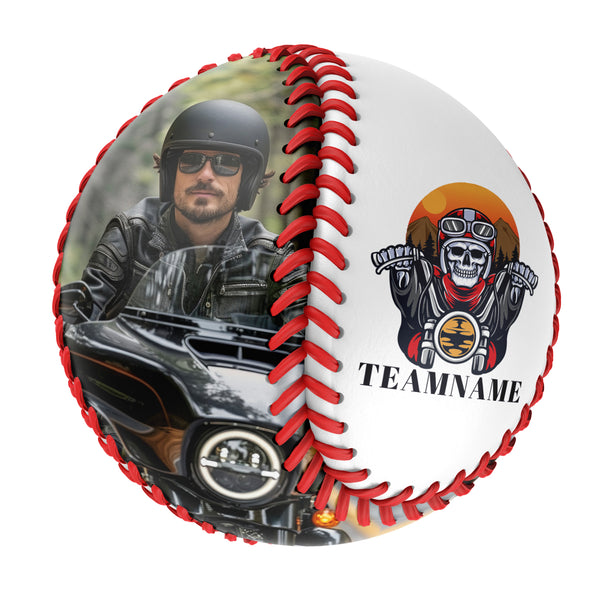 Personalized White Motorcycle Skull Photo Baseballs