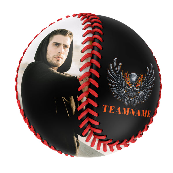 Personalized Black Mechanical Wings Skull Photo Baseballs