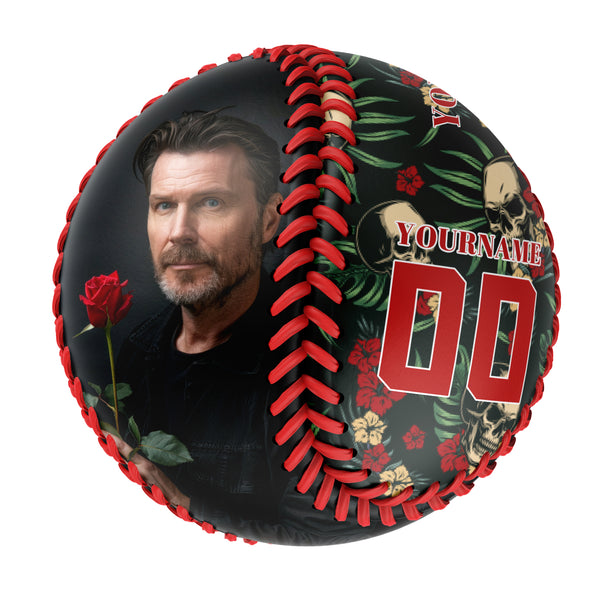 Personalized Flowers and Grass Skull Photo Baseballs