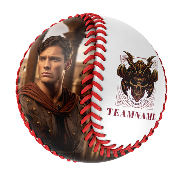 Personalized White Retro Ghost Warrior Skull Photo Baseballs