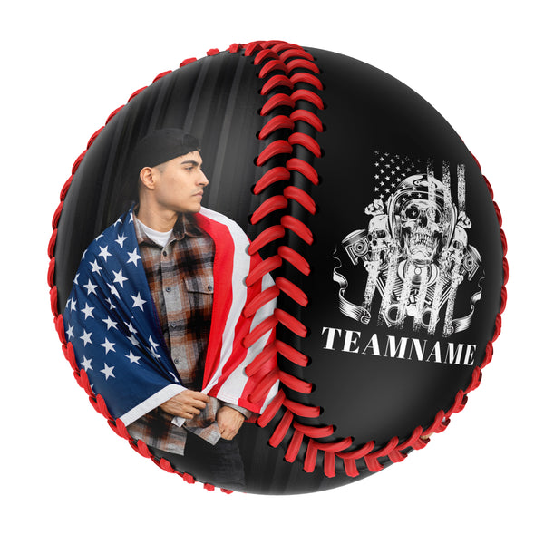 Personalized Black American Flag Skull Photo Baseballs