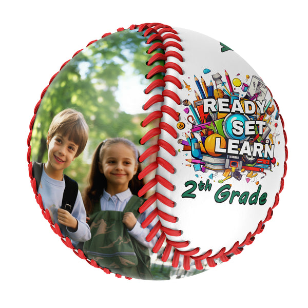 Personalized White Ready Set Learn Starting School 2th Grade Photo Baseballs