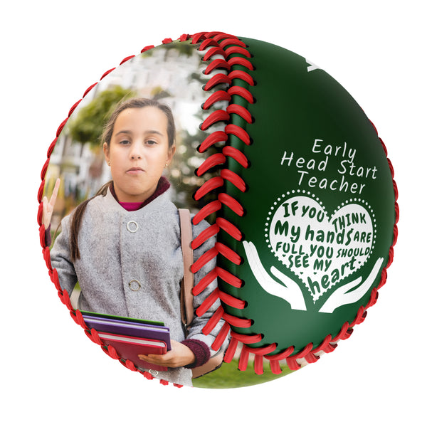 Personalized Kelly Green Early Head Start Teacher Photo Baseballs