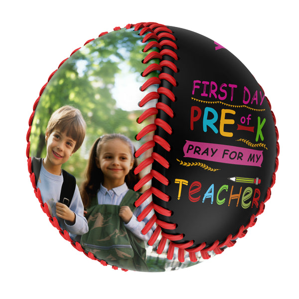 Personalized Black First Day Of Pre-K Pray For My Teacher Photo Baseballs