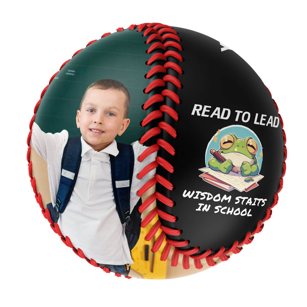 Personalized Black Read to Lead: Wisdom Starts in School Photo Baseballs