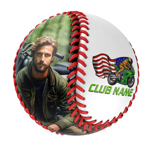 Personalized White Flag Motorcycle Photo Baseballs