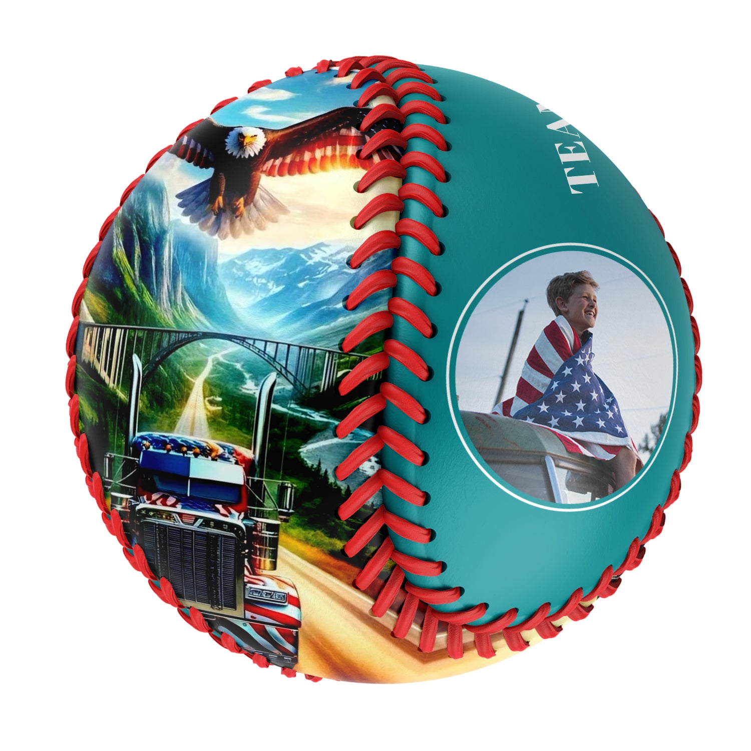 Personalized Teal American Flag Eagle Truck Photo Baseballs