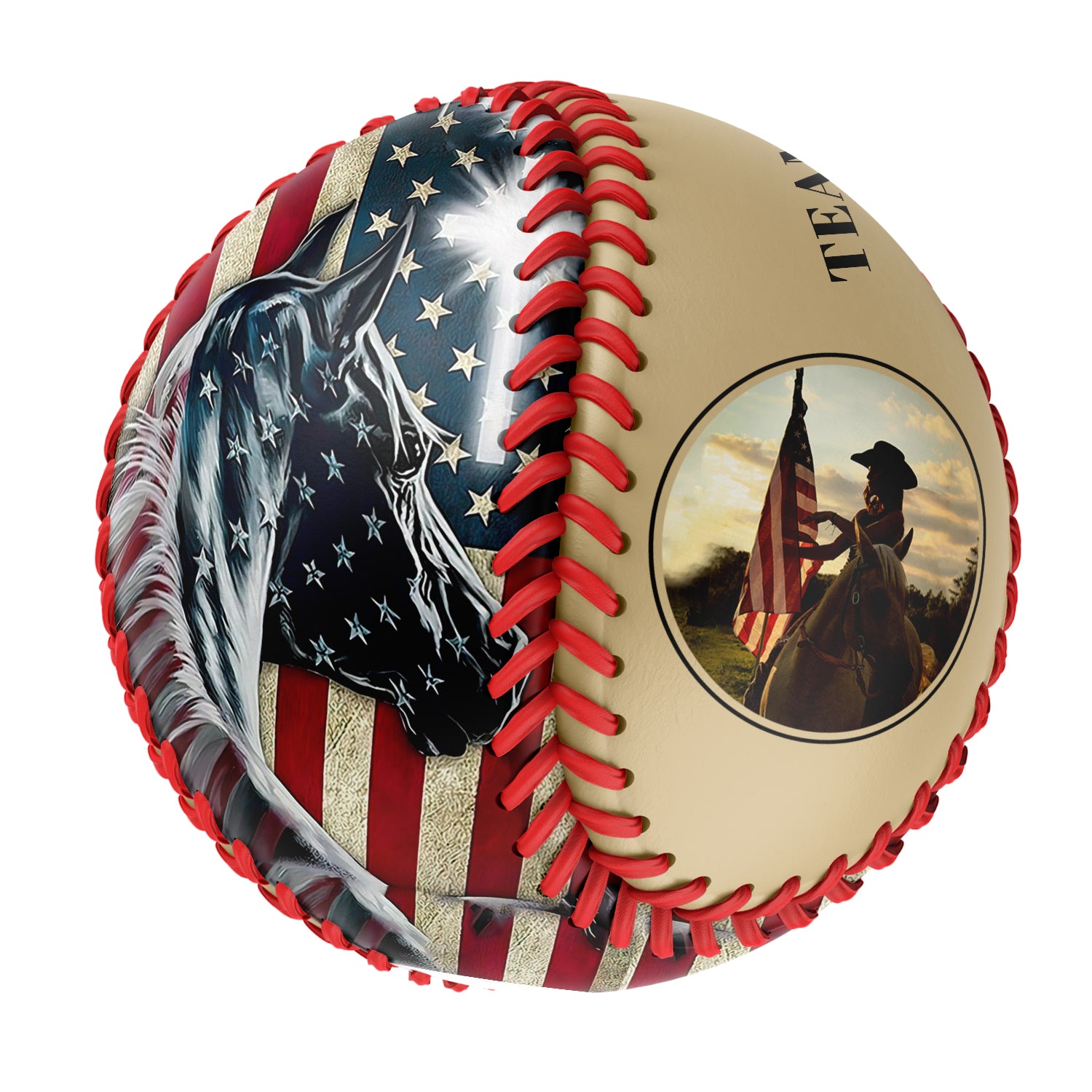 Personalized Old Gold American Flag Horse Photo Baseballs