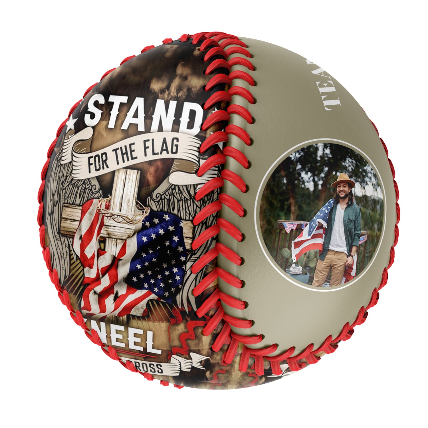 Personalized Wheat American Flag Wings Cross Photo Baseballs