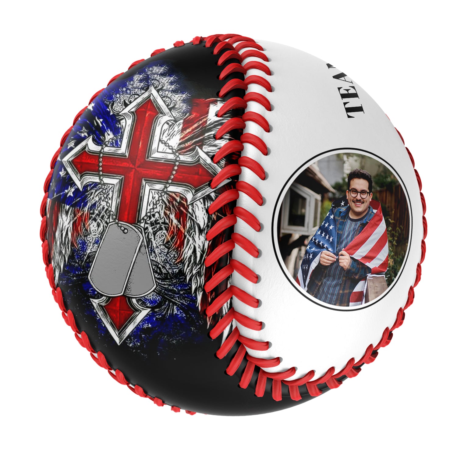 Personalized White American Flag Cross Photo Baseballs