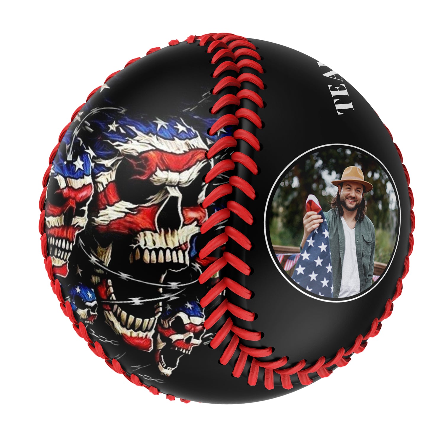 Personalized Black American Flag Skull Photo Baseballs