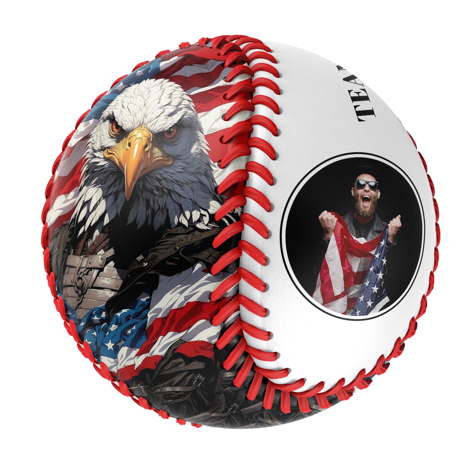 Personalized White American Flag Eagle Photo Baseballs