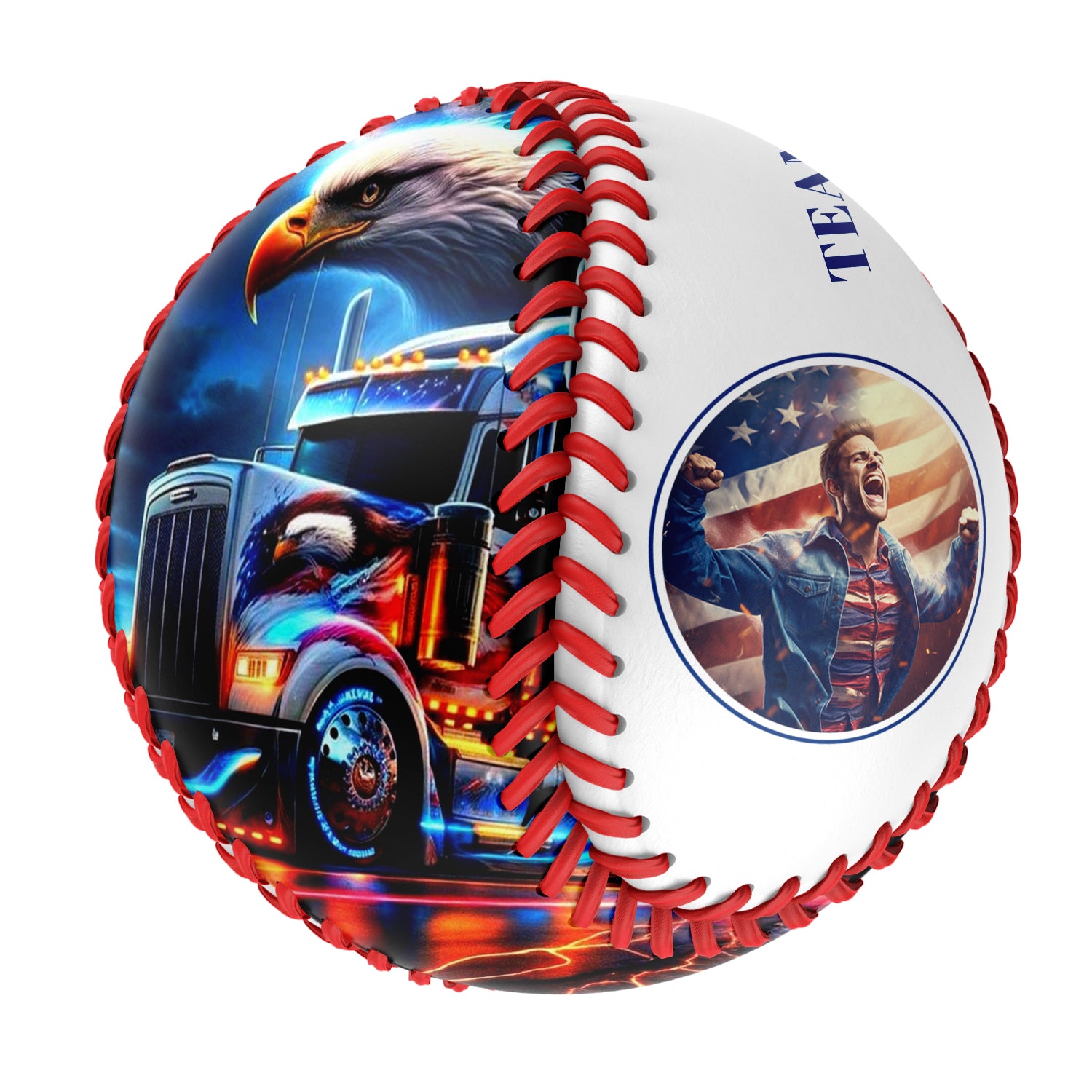 Personalized White American Flag Eagle Truck Photo Baseballs