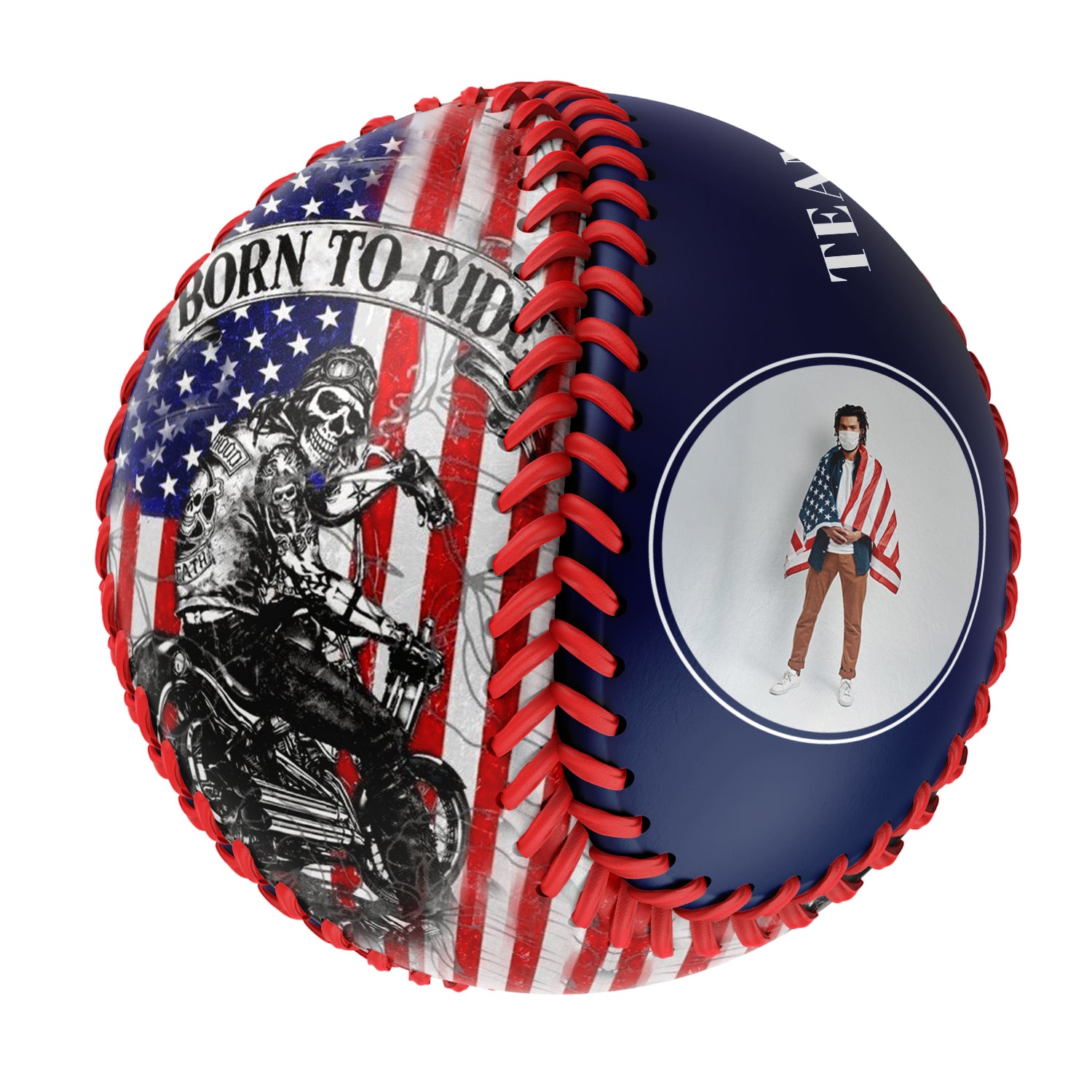 Personalized Navy American Flag Motorcycle Skull Photo Baseballs