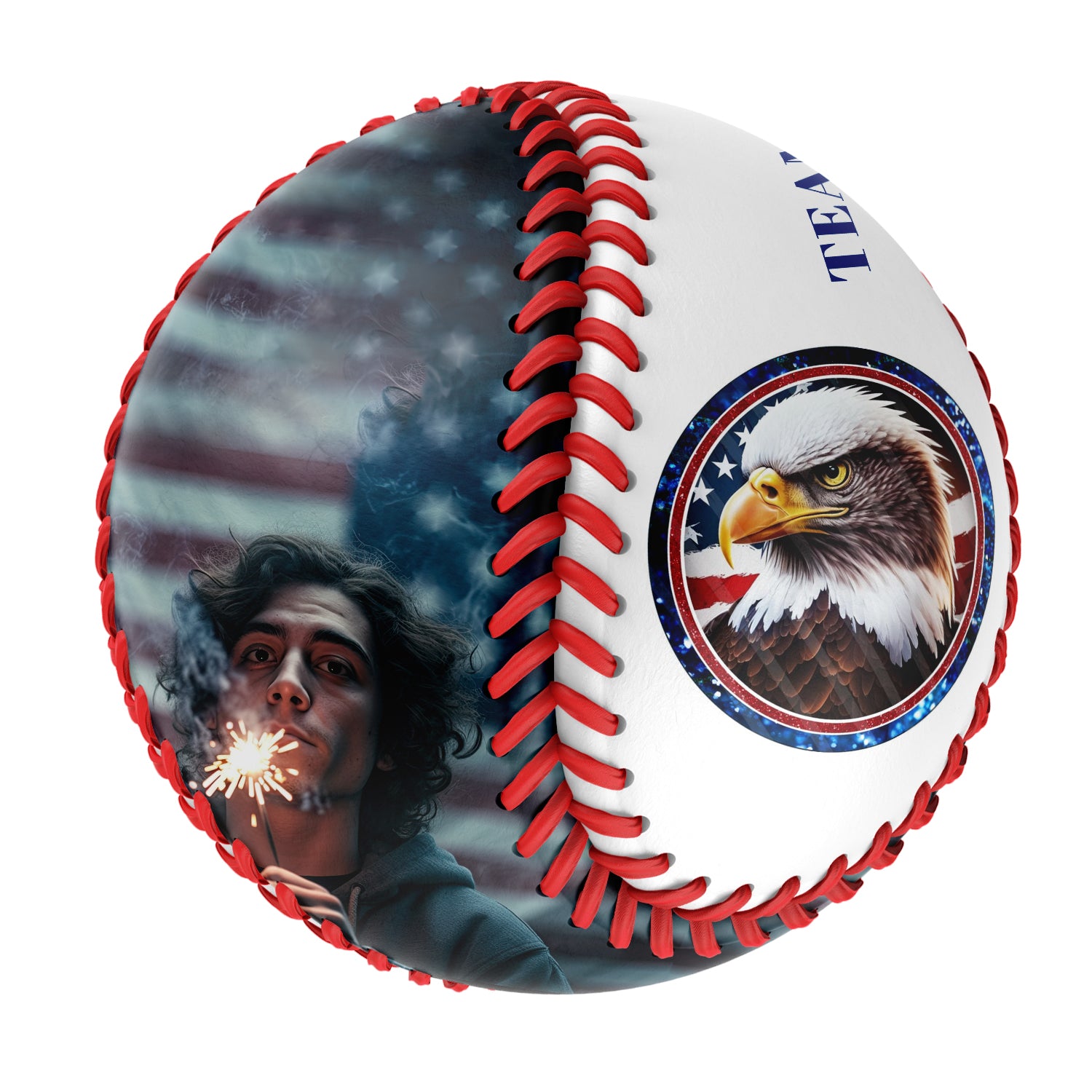 Personalized White American Flag Eagle Photo Baseballs