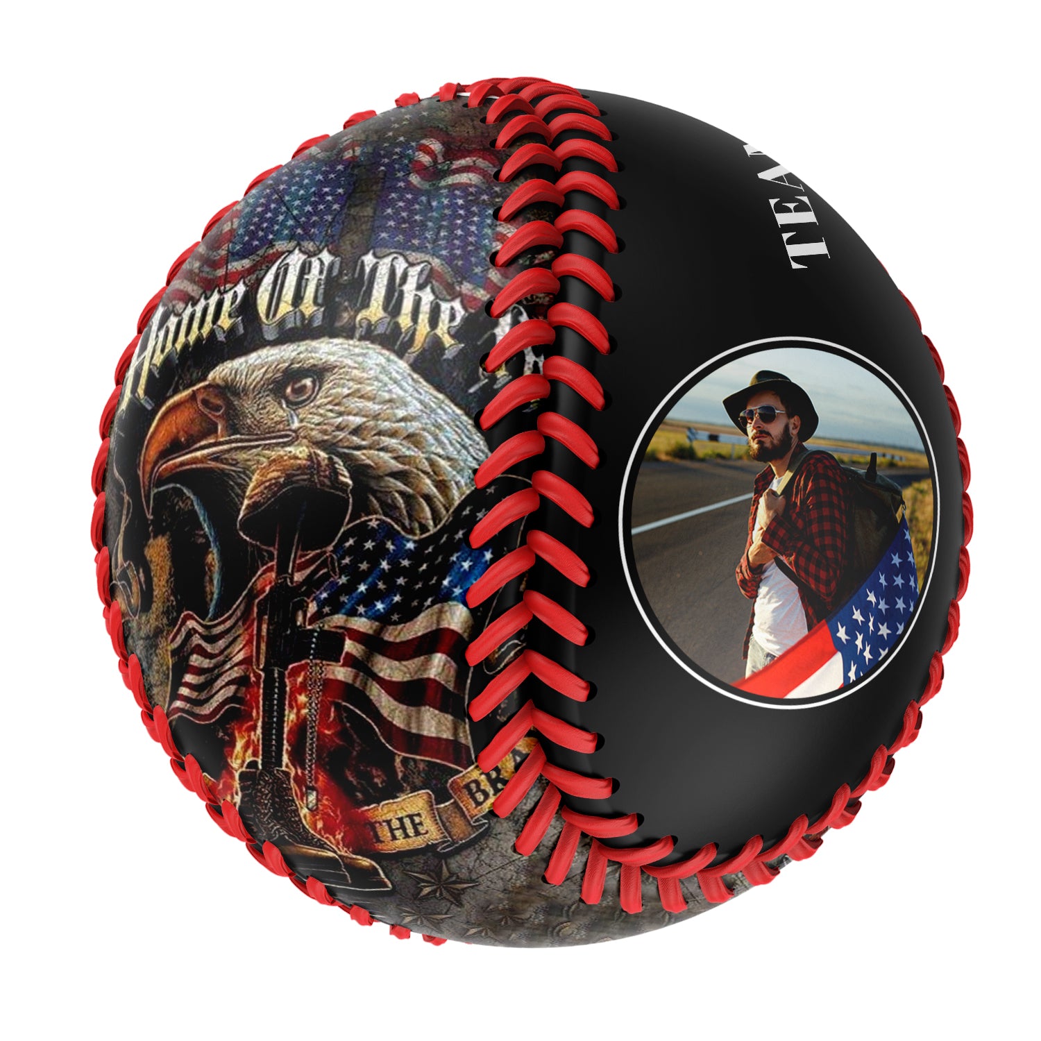 Personalized Black American Flag Eagle Veterans Photo Baseballs