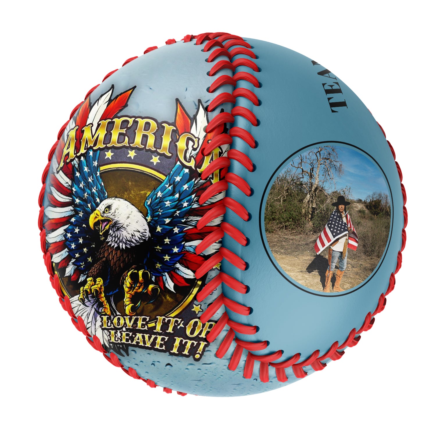 Personalized Shadow Blue American Flag Eagle Photo Baseballs