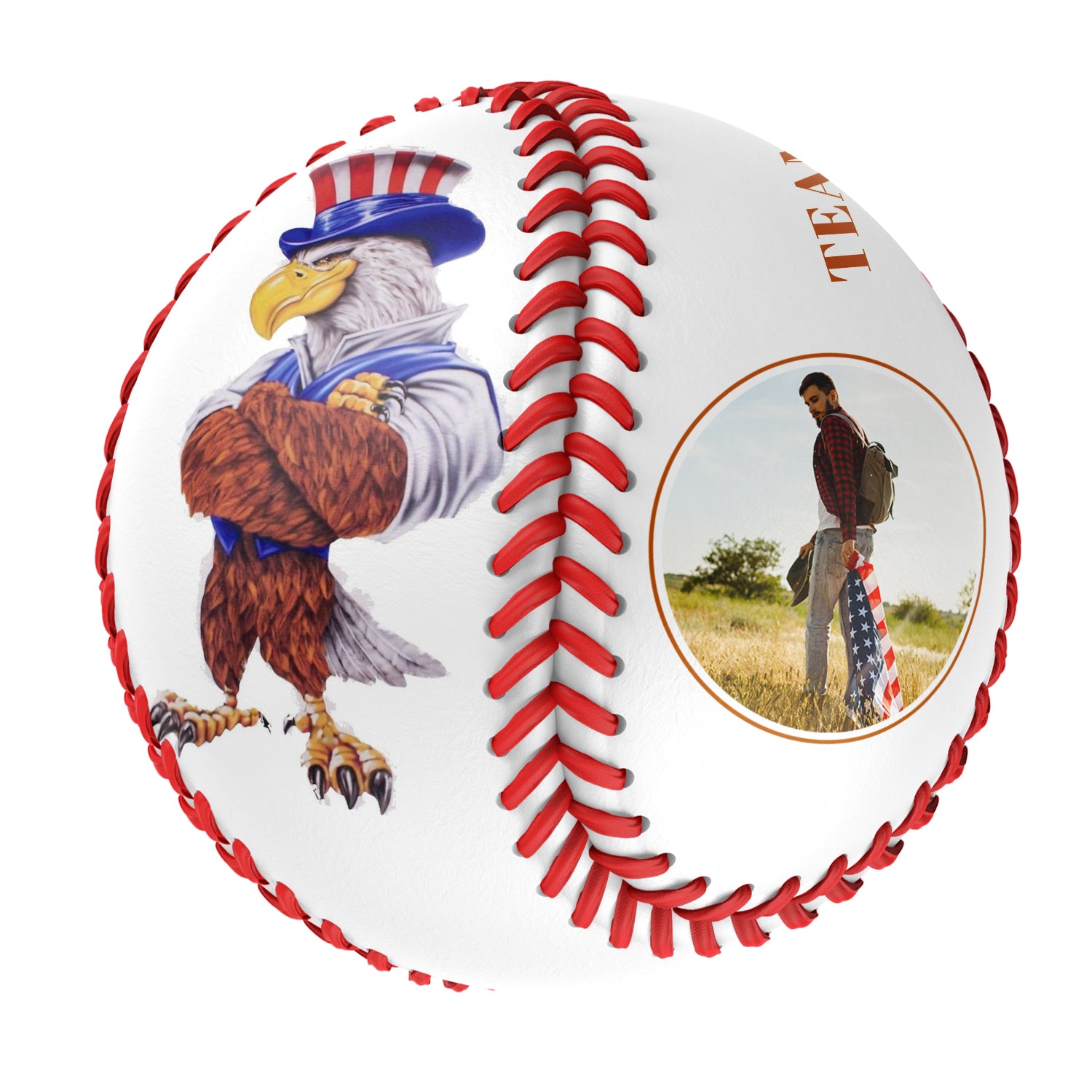 Personalized White American Flag Eagle Photo Baseballs